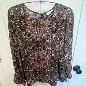 J.Jill Women's Blouse in Purple and Brown Size M Paisley Bohemian Summer Blouse